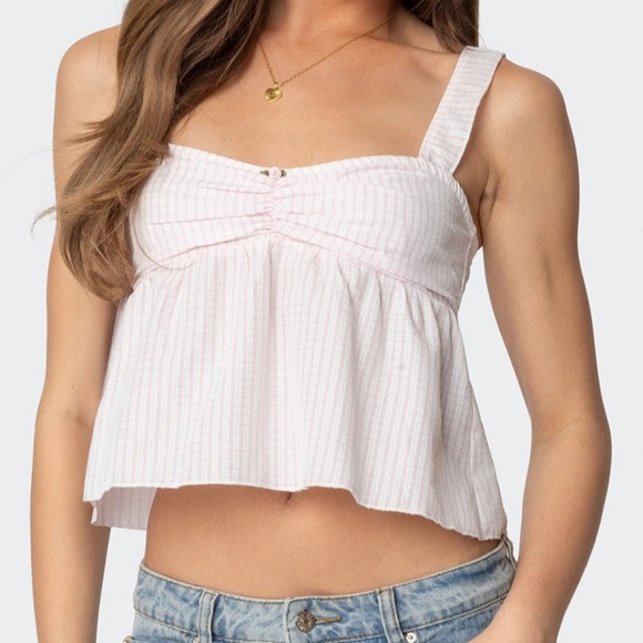 Edikted Tops - LINN BABYDOLL GINGHAM TOP